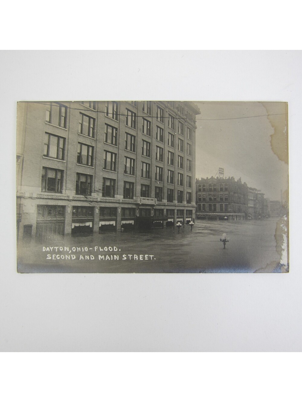Real Photo Postcard RPPC 1913 Dayton Ohio Flood Corner 2nd & Main Street Antique